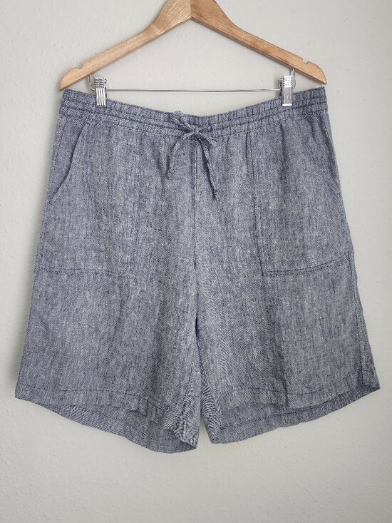 Lands' End Pants - LANDS' END Cross-Dyed 100% Linen Drawstring Casual Blue Shorts 14